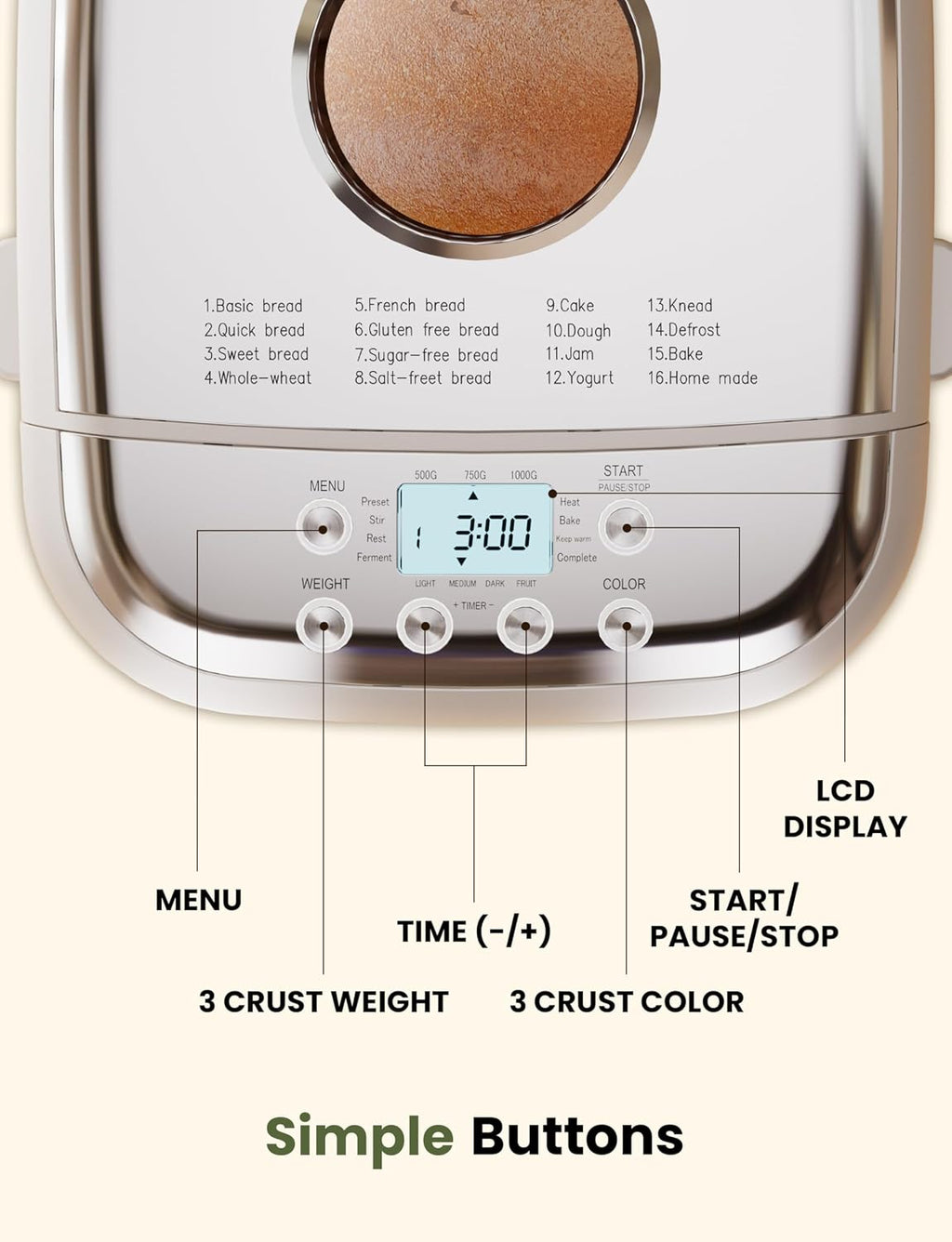 SUMSATY 16-in-1 2.2LB Bread Maker