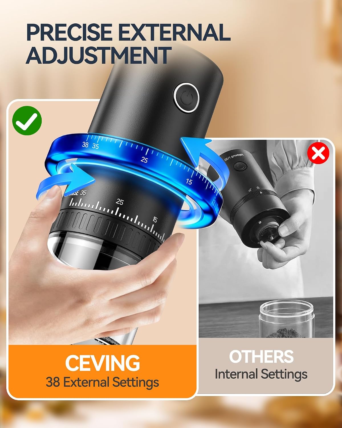 CEVING Rechargeable Coffee Grinder