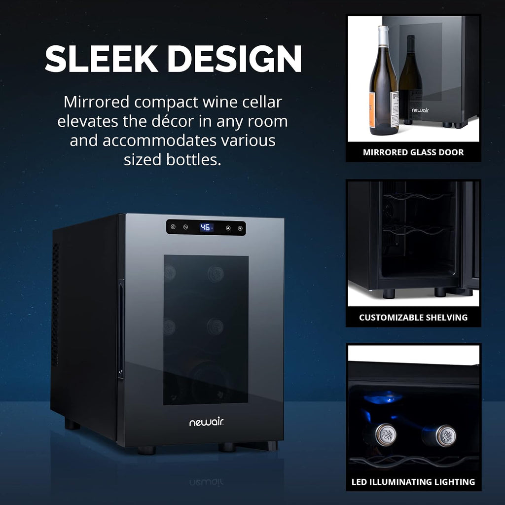 NewAir Black 6-Bottle Countertop Wine Cooler