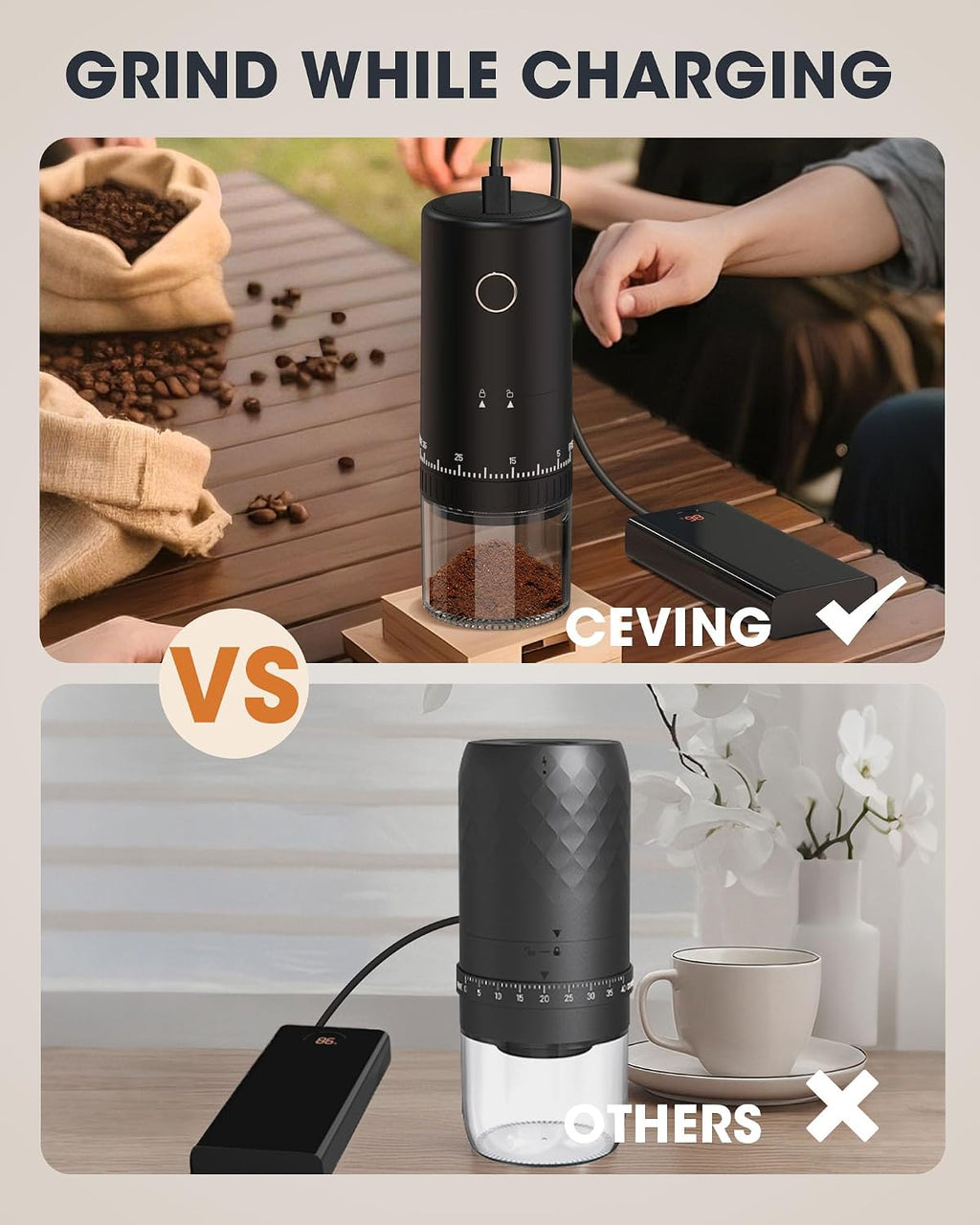 CEVING Rechargeable Coffee Grinder
