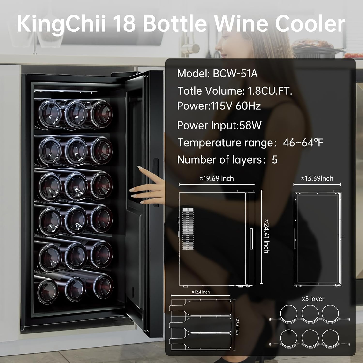 KingChii 18 Bottle Wine Cooler