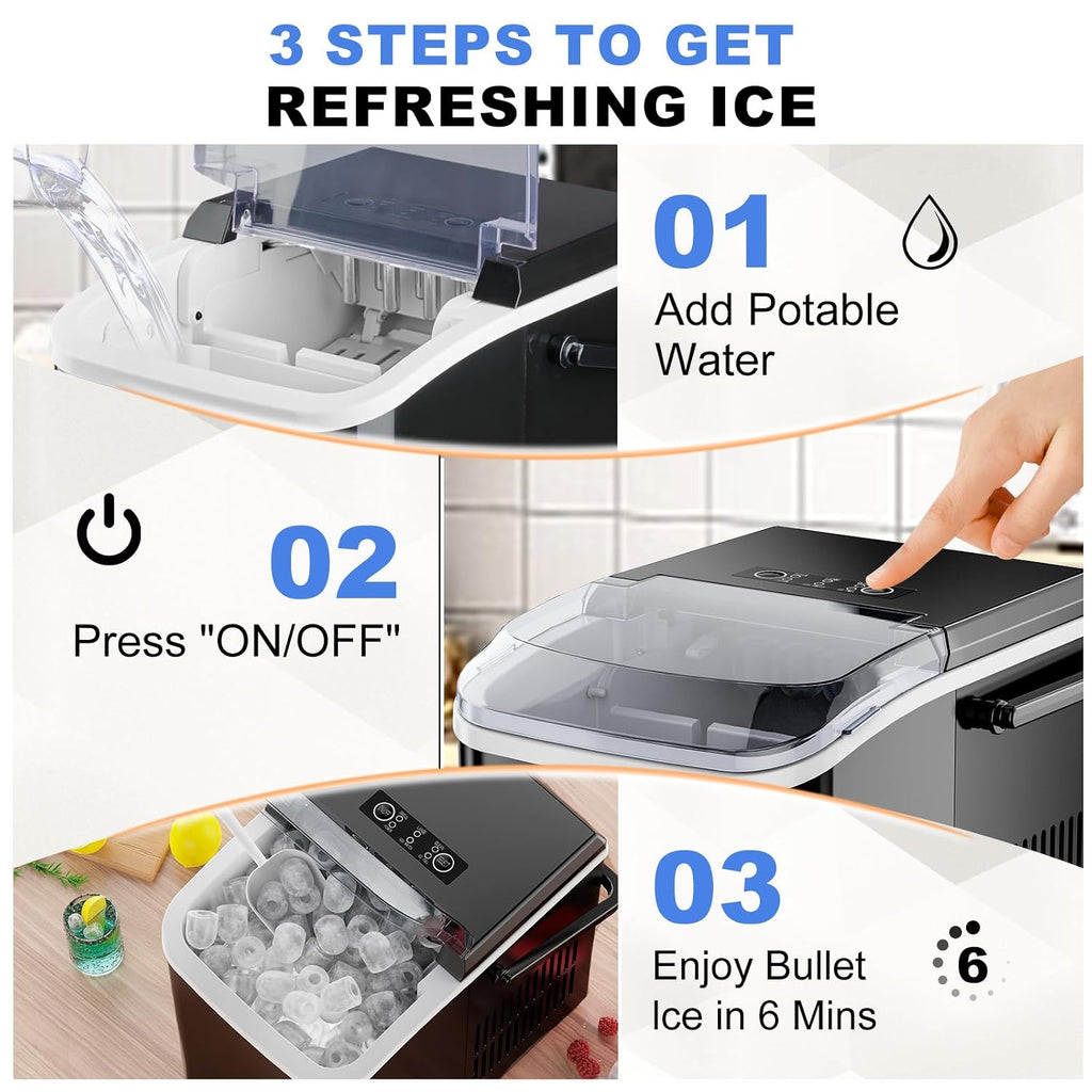 NEWBULIG Black Handle Portable Bullet Ice Maker
