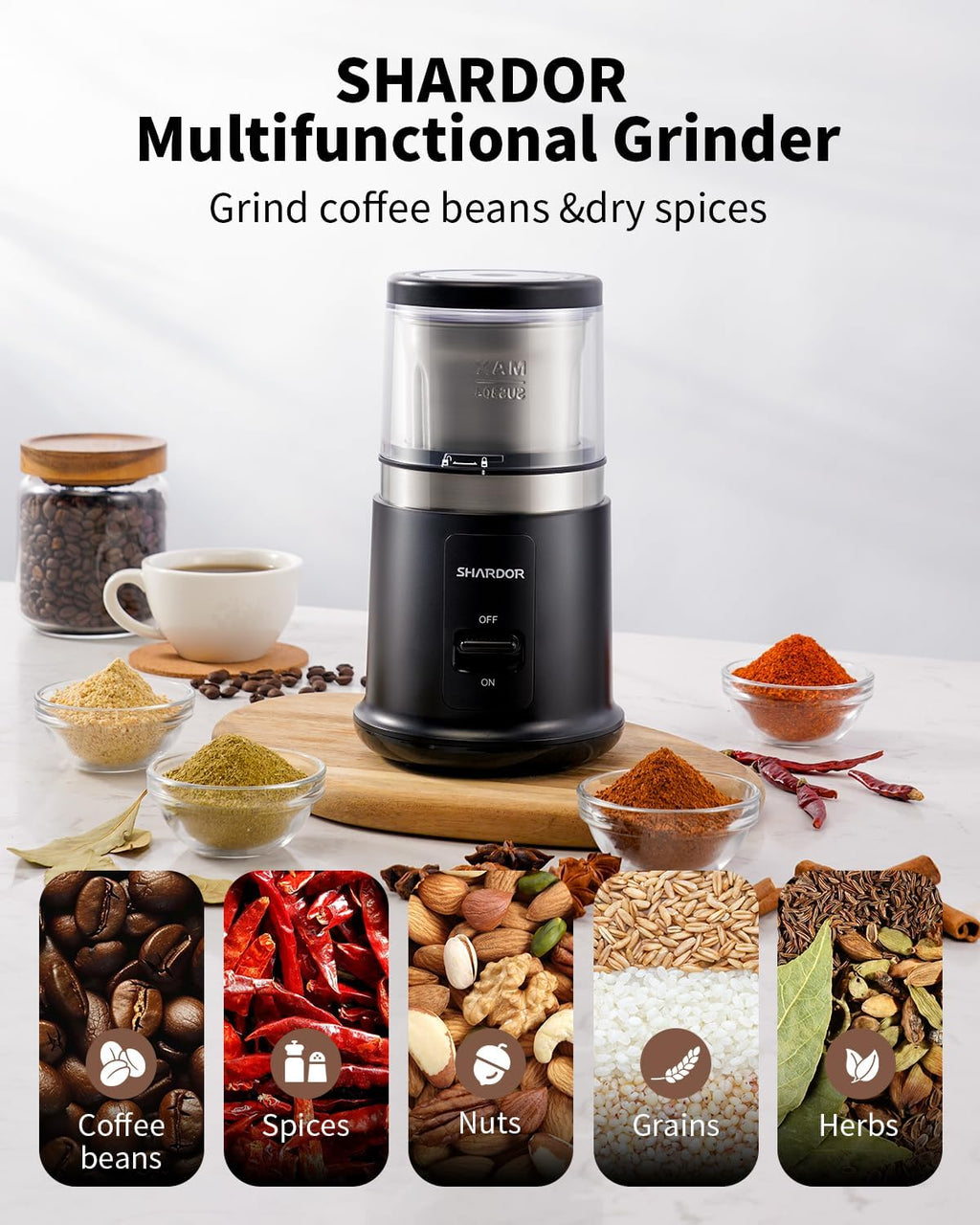 SHARDOR One Touch Electric Coffee & Spice Grinder