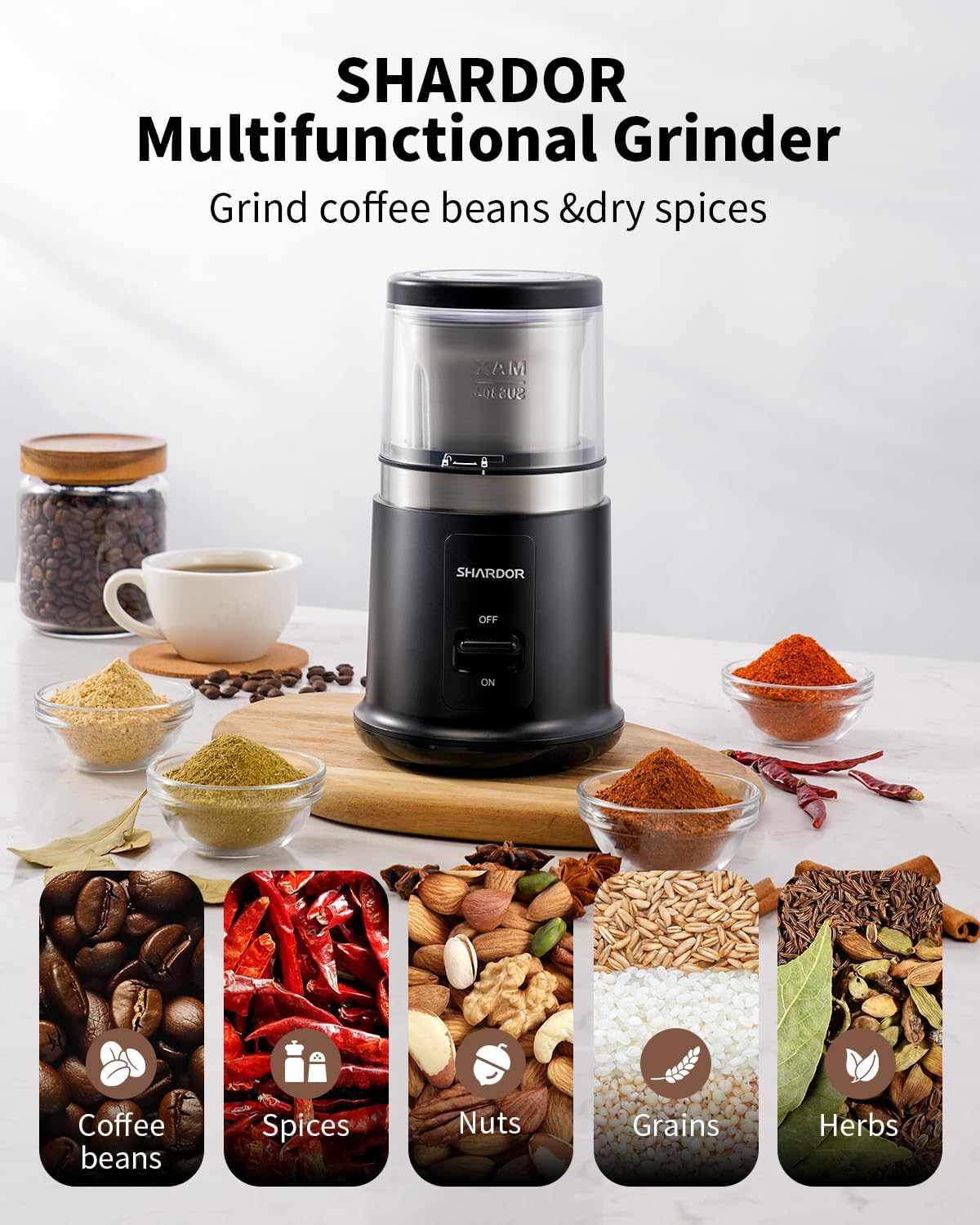 SHARDOR One Touch Electric Coffee & Spice Grinder