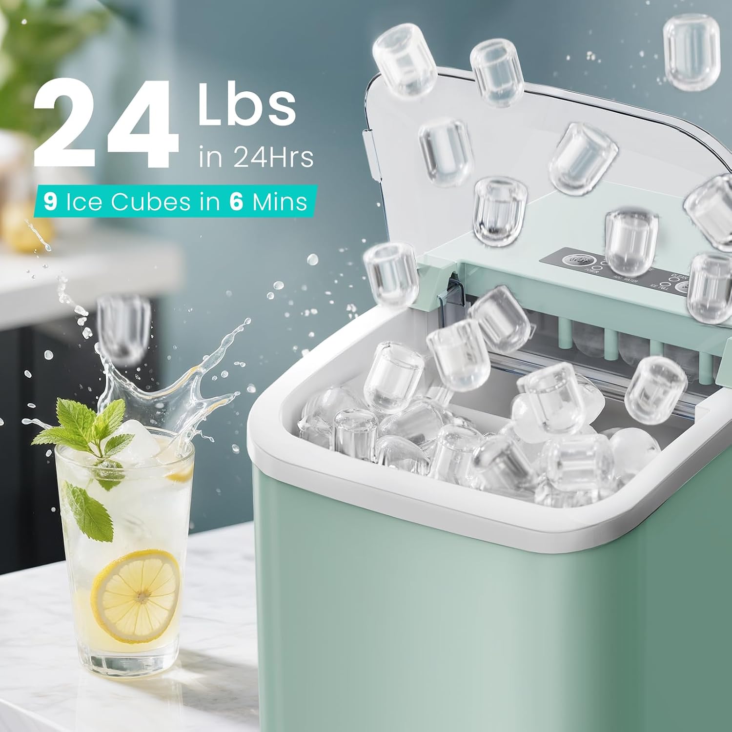 OLIXIS Green Portable Countertop Ice Maker