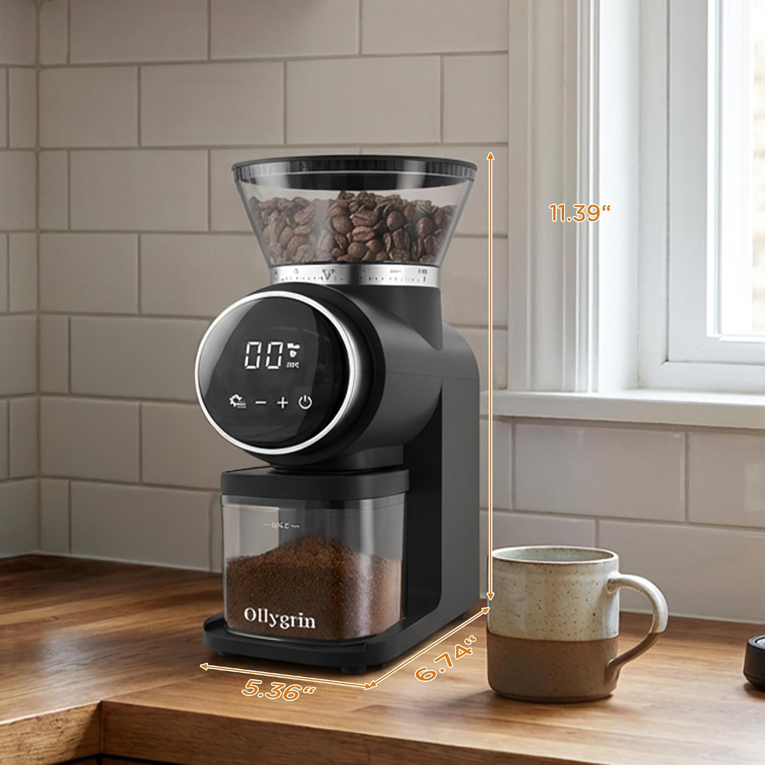 Ollygrin Touch Panel Conical Burr Coffee Grinder
