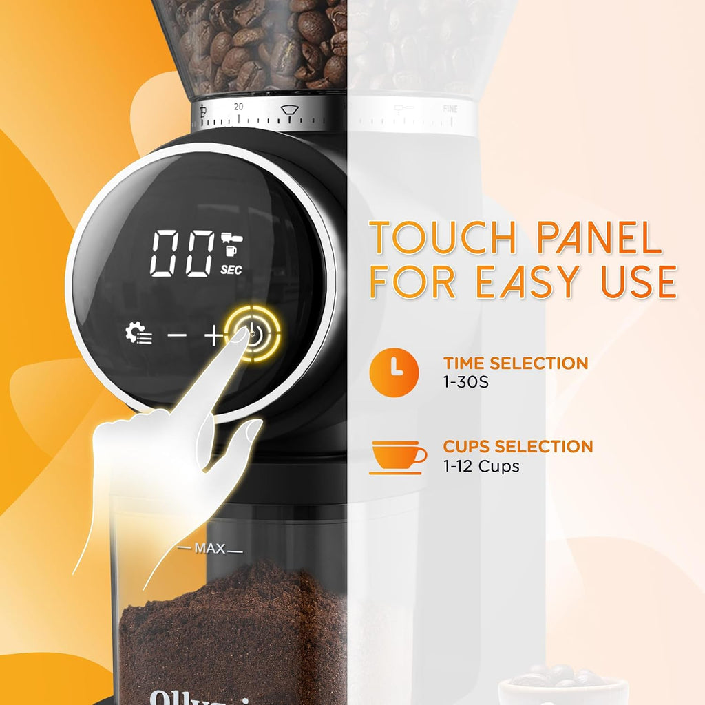 Ollygrin Touch Panel Conical Burr Coffee Grinder