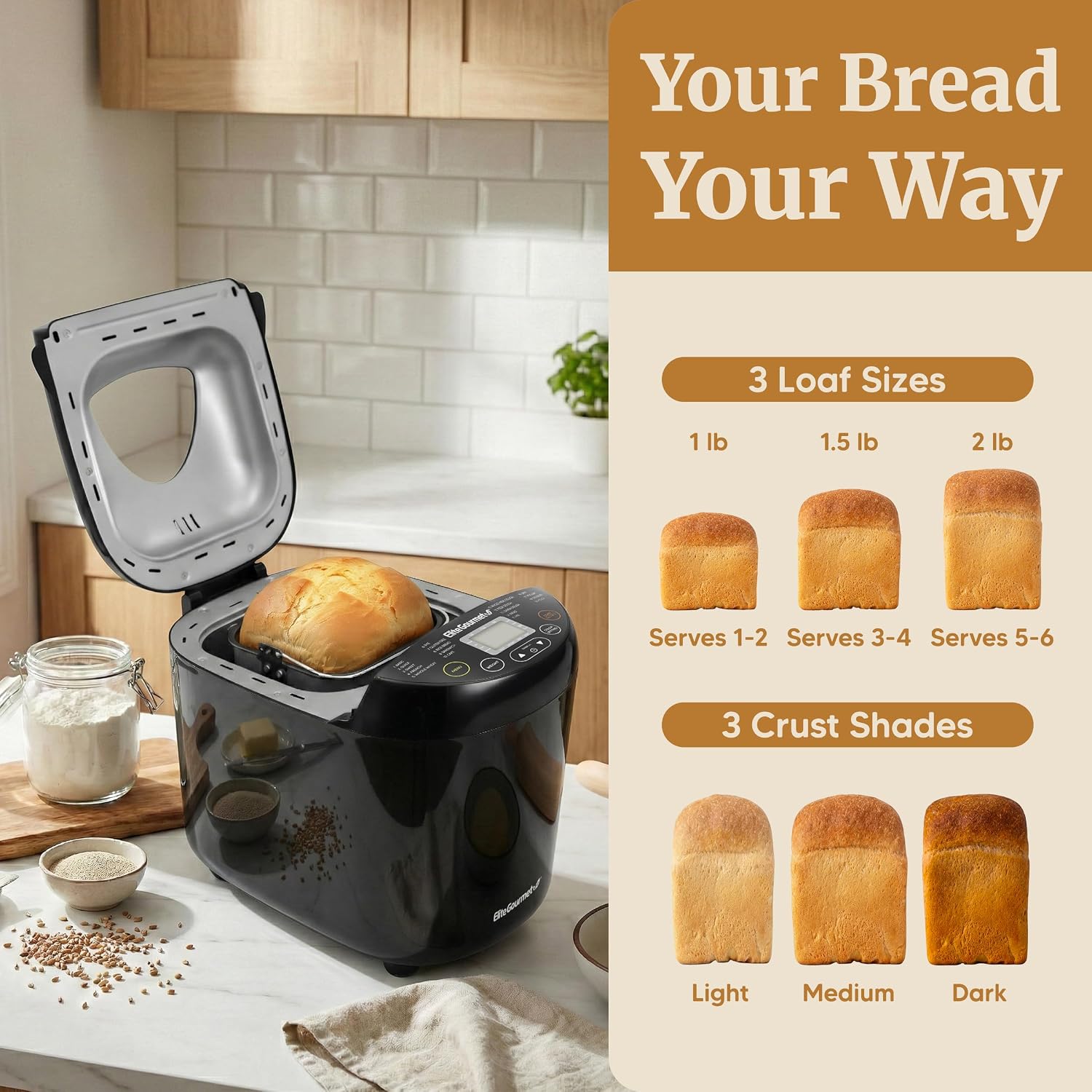 Elite Gourmet 19 Presets 2LB Bread Maker