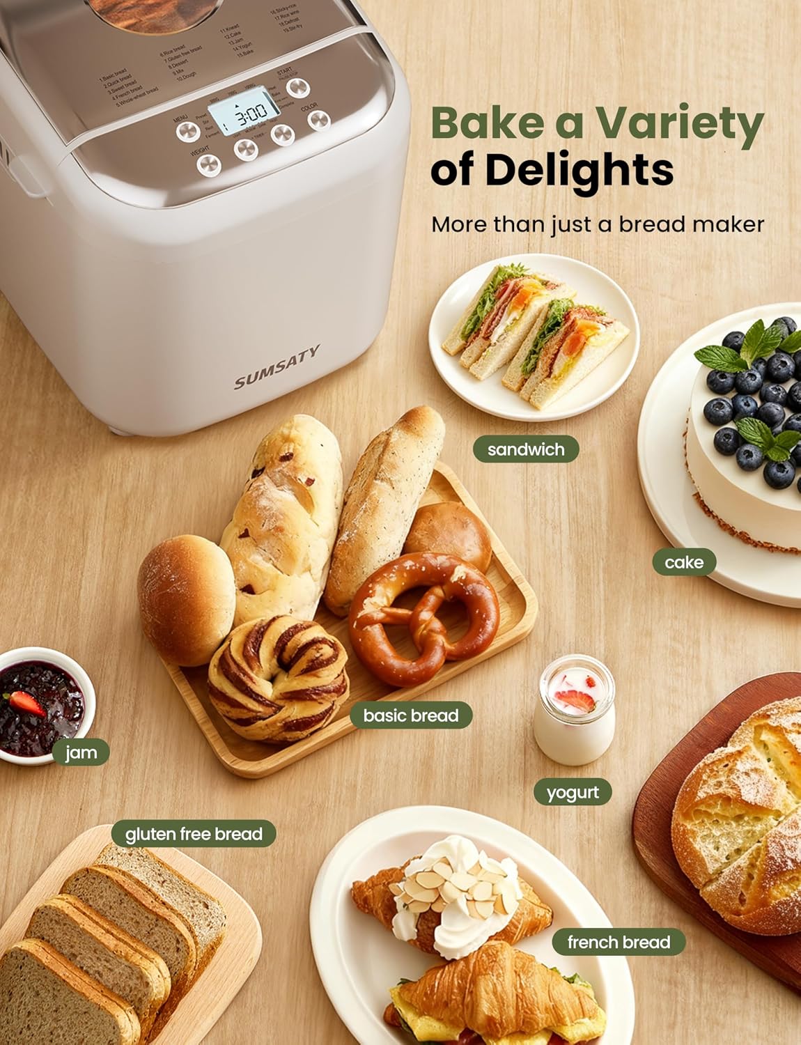 SUMSATY 16-in-1 2.2LB Bread Maker