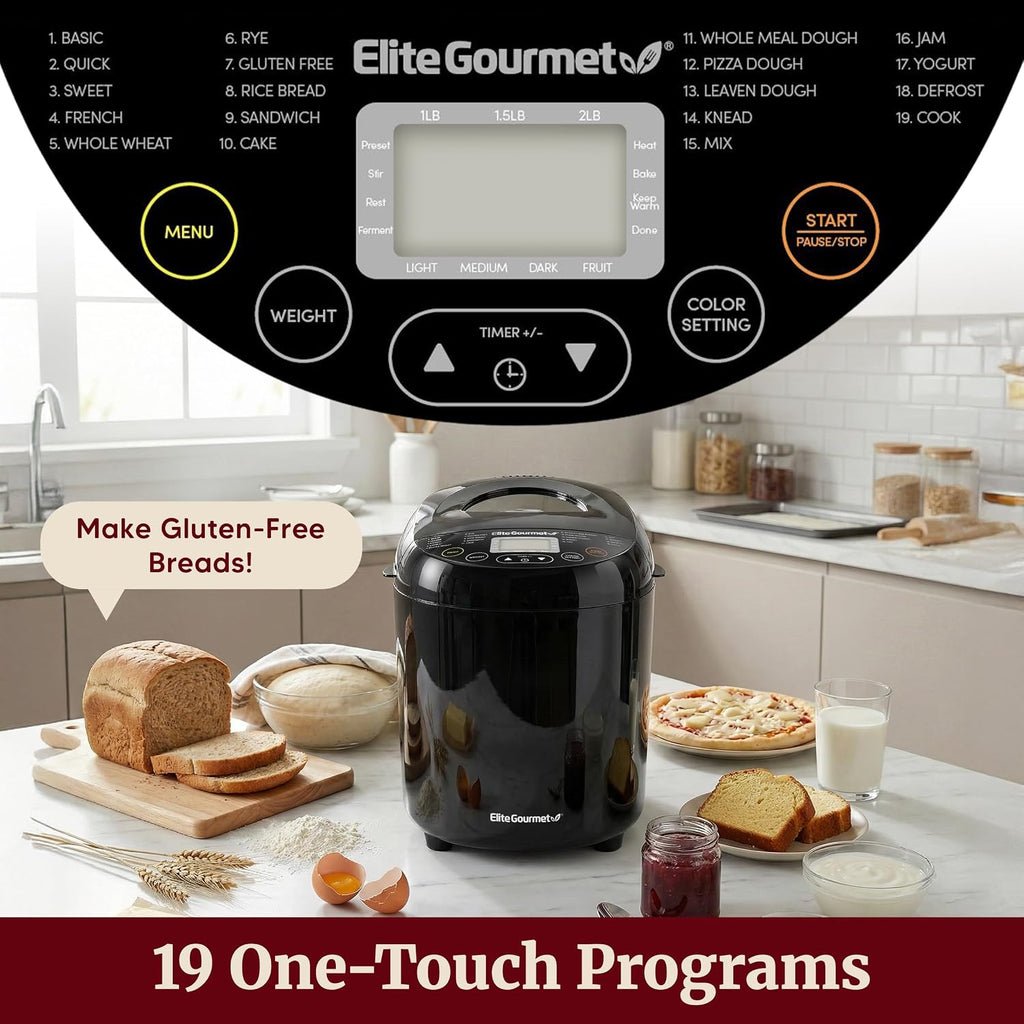 Elite Gourmet 19 Presets 2LB Bread Maker