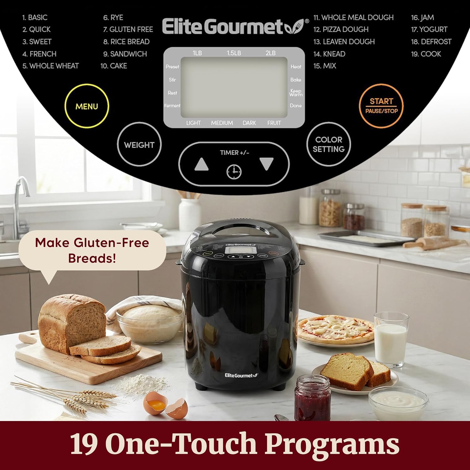 Elite Gourmet 19 Presets 2LB Bread Maker